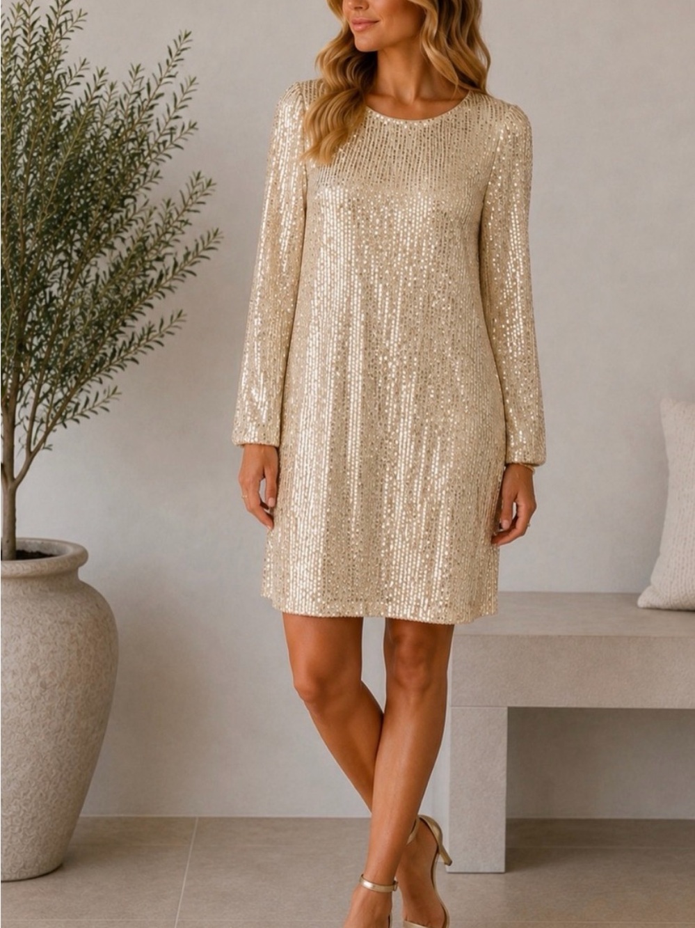 Gold Sequin Dress 8 Sequin Long-Sleeve Shift Dress Julia Jordan sequin dress